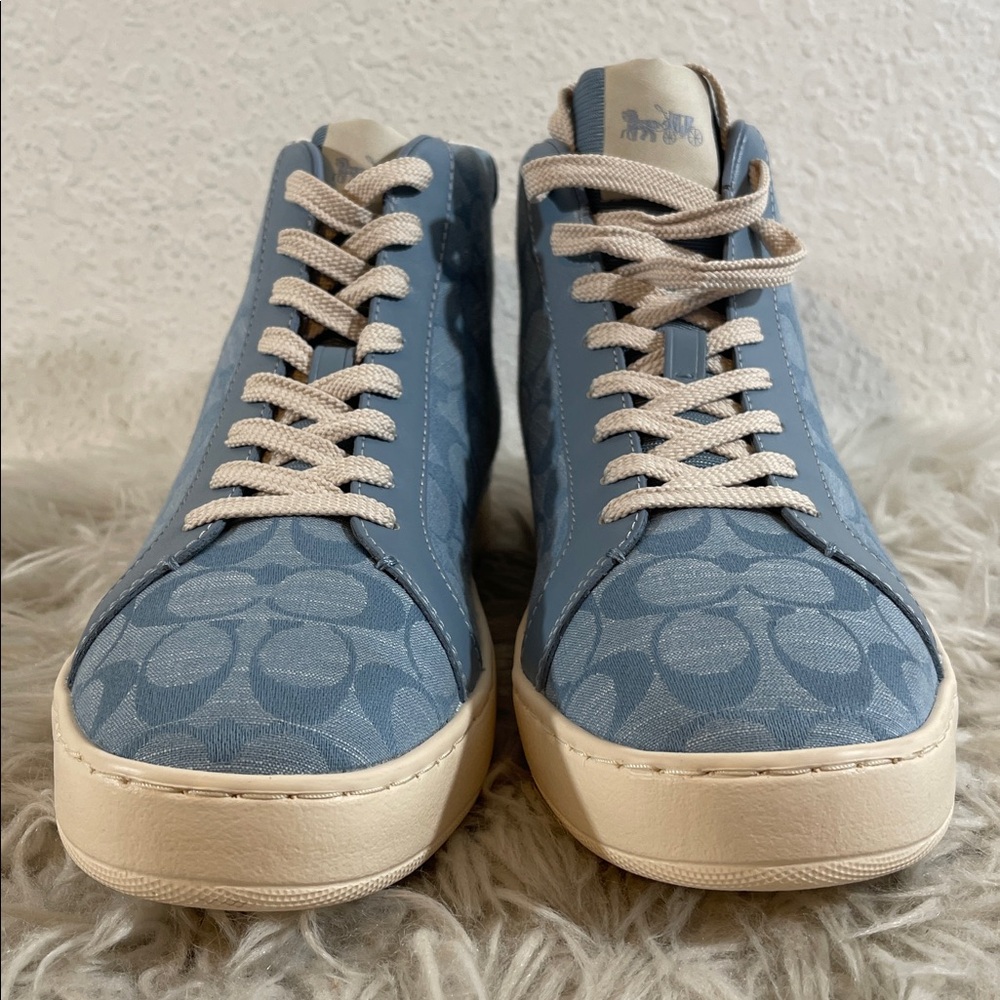COACH Clip High Top Leather Sneaker Men’s Size 10.5 Cornflower Blue Unisex NEW - Picture 3 of 13